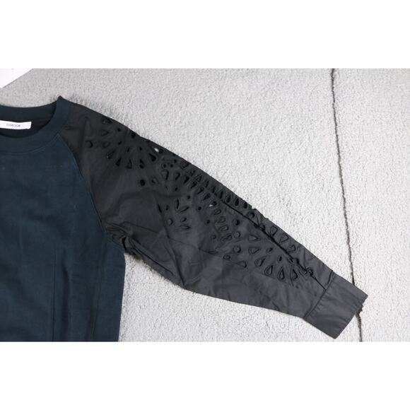 New Thakoon Sweatshirt Womens Xs Black Embroidered Ballon Eyelet Pullover - Picture 6 of 6